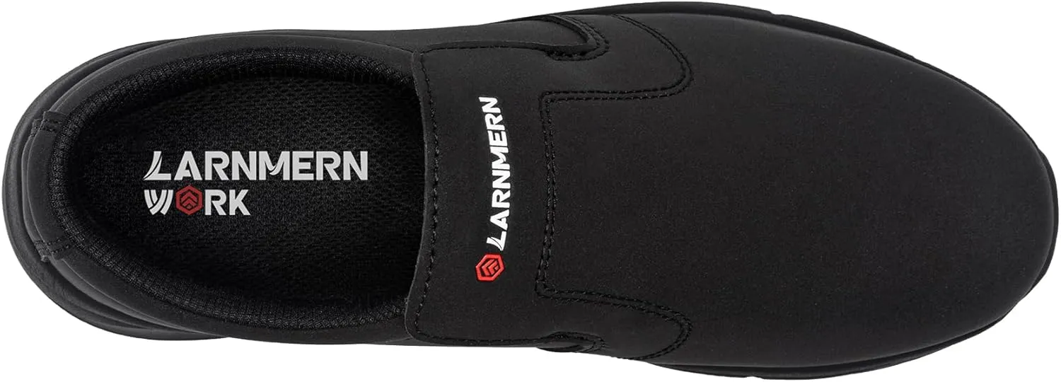 LARN SAFETY Mens Non Slip Shoes Food Service Work Shoe Waterproof Slip Resistant Kitchen Chef Footwear Restaurant Hospital Slip-On Black