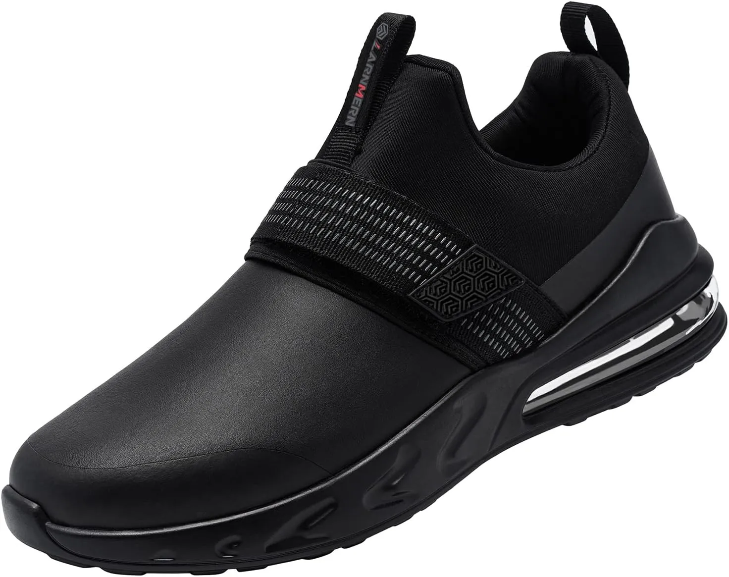 LARNMERN Non Slip Work Shoes for Men Kitchen Chef Slip Resistant Shoe Waterproof Food Service Restaurant Slip on Sneakers Walking and Casual Air Cushion Working Footwear Black