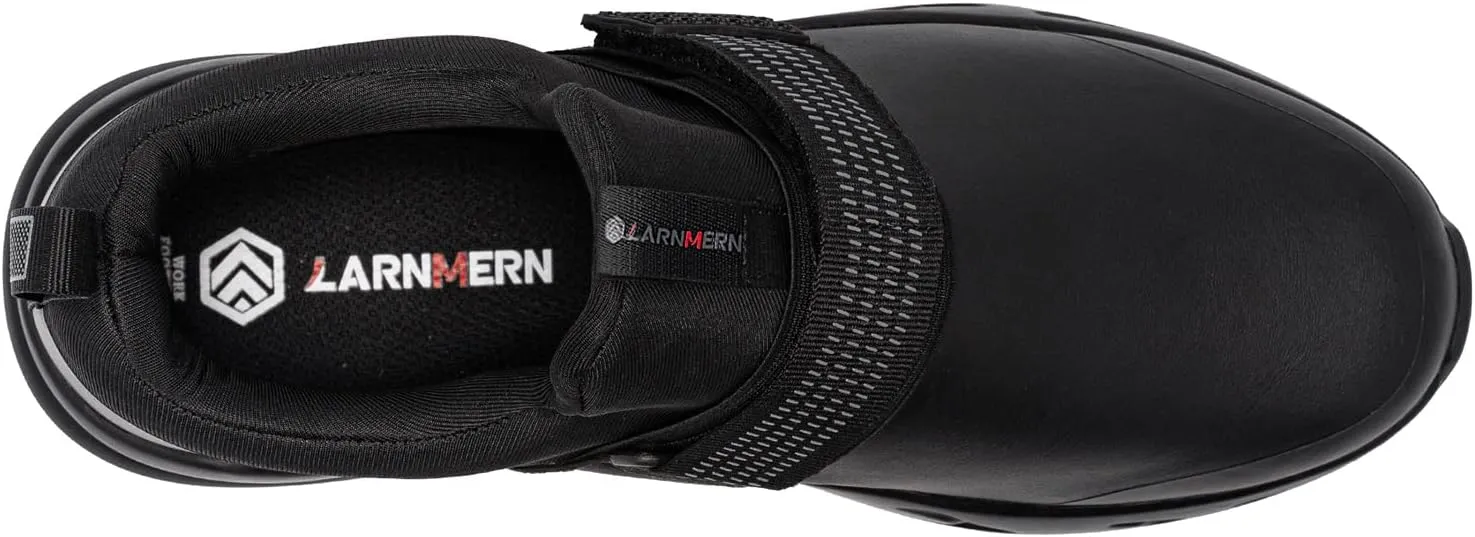 LARNMERN Non Slip Work Shoes for Men Kitchen Chef Slip Resistant Shoe Waterproof Food Service Restaurant Slip on Sneakers Walking and Casual Air Cushion Working Footwear Black