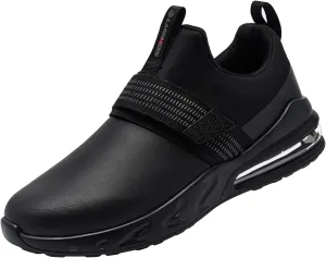 LARNMERN Non Slip Work Shoes for Men Kitchen Chef Slip Resistant Shoe Waterproof Food Service Restaurant Slip on Sneakers Walking and Casual Air Cushion Working Footwear Black
