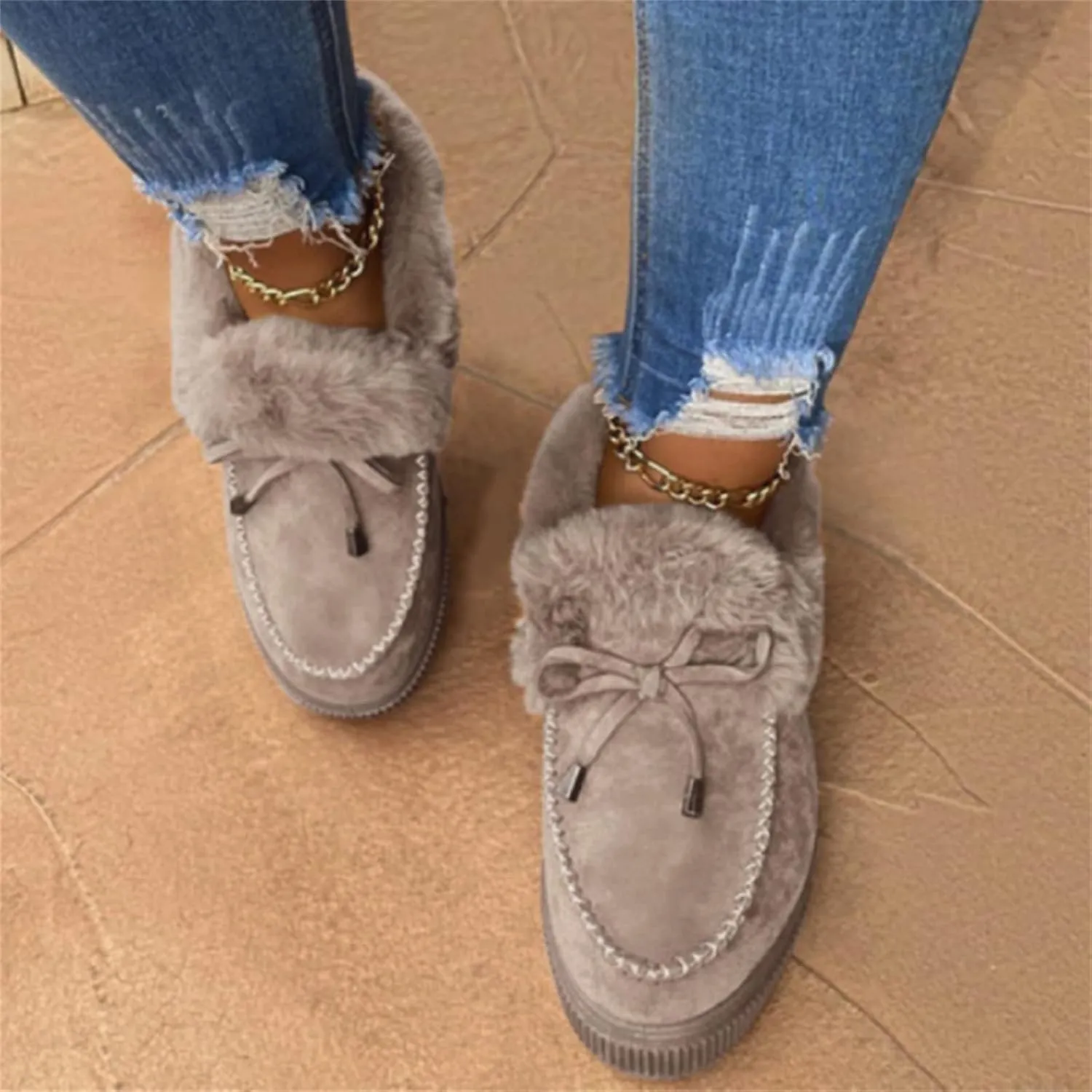 Lausiuoe Boots For Women Ankle Booties Warm Winter Snow Boots Fur Lining Comfortable Short Booties Fashion Loafers Shoes 2024