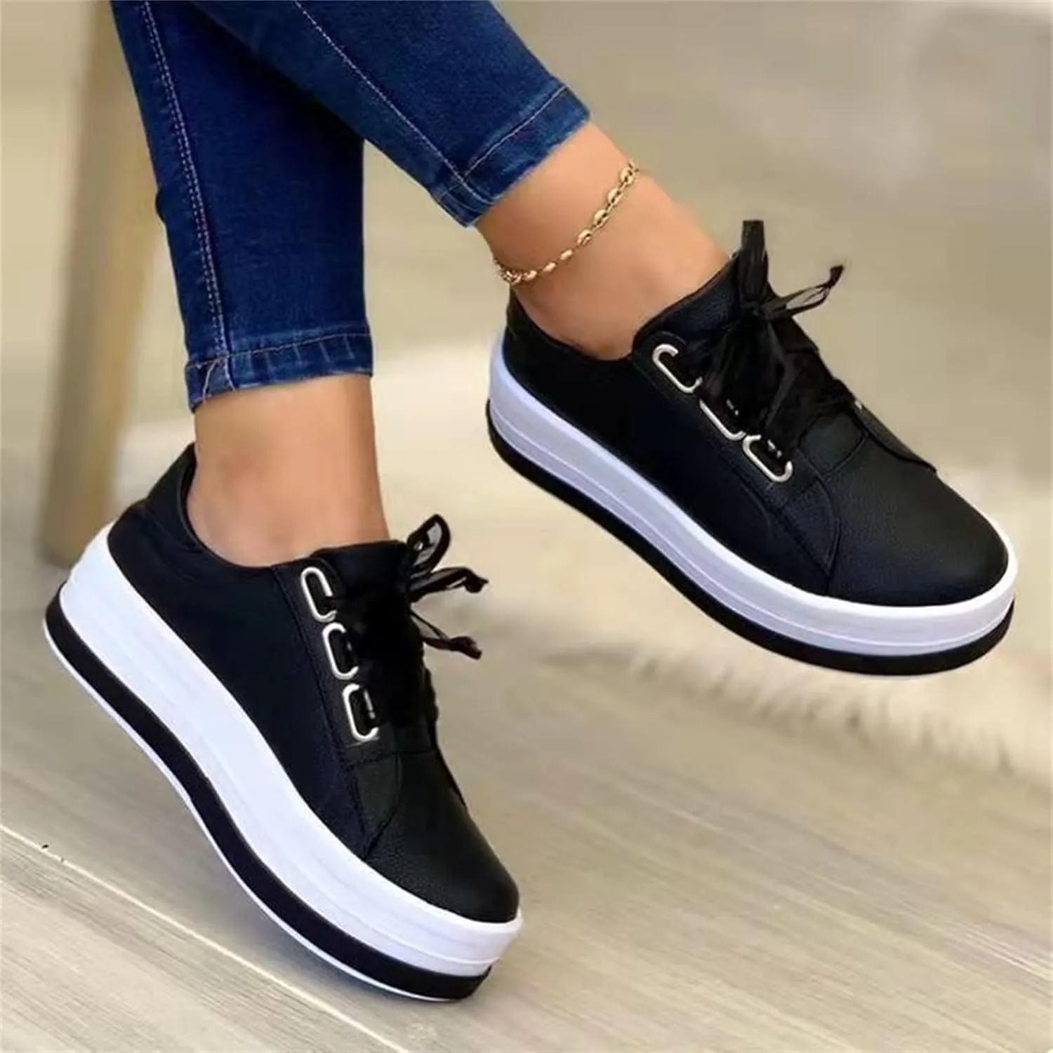 Lausiuoe Women's Fashion Sneakers Slip On Round Toe Lightweight Flat Shoes Casual Low Top Soft Comfort Walking Loafers