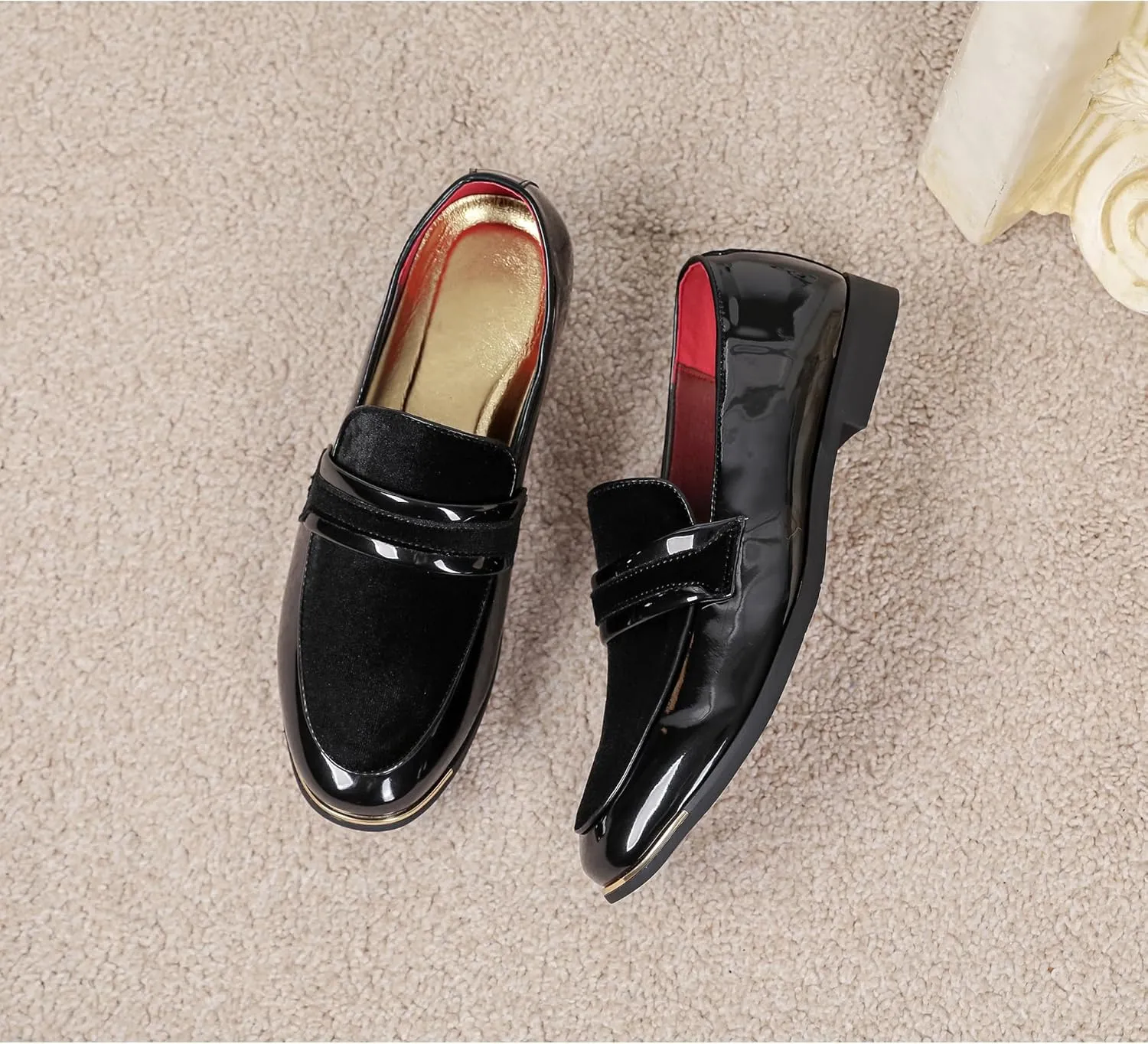LCQL Men's Luxury Velvet Penny Loafers Patent Leather Oxford Classic Business Party Prom Club Dress Shoes Size 7-13