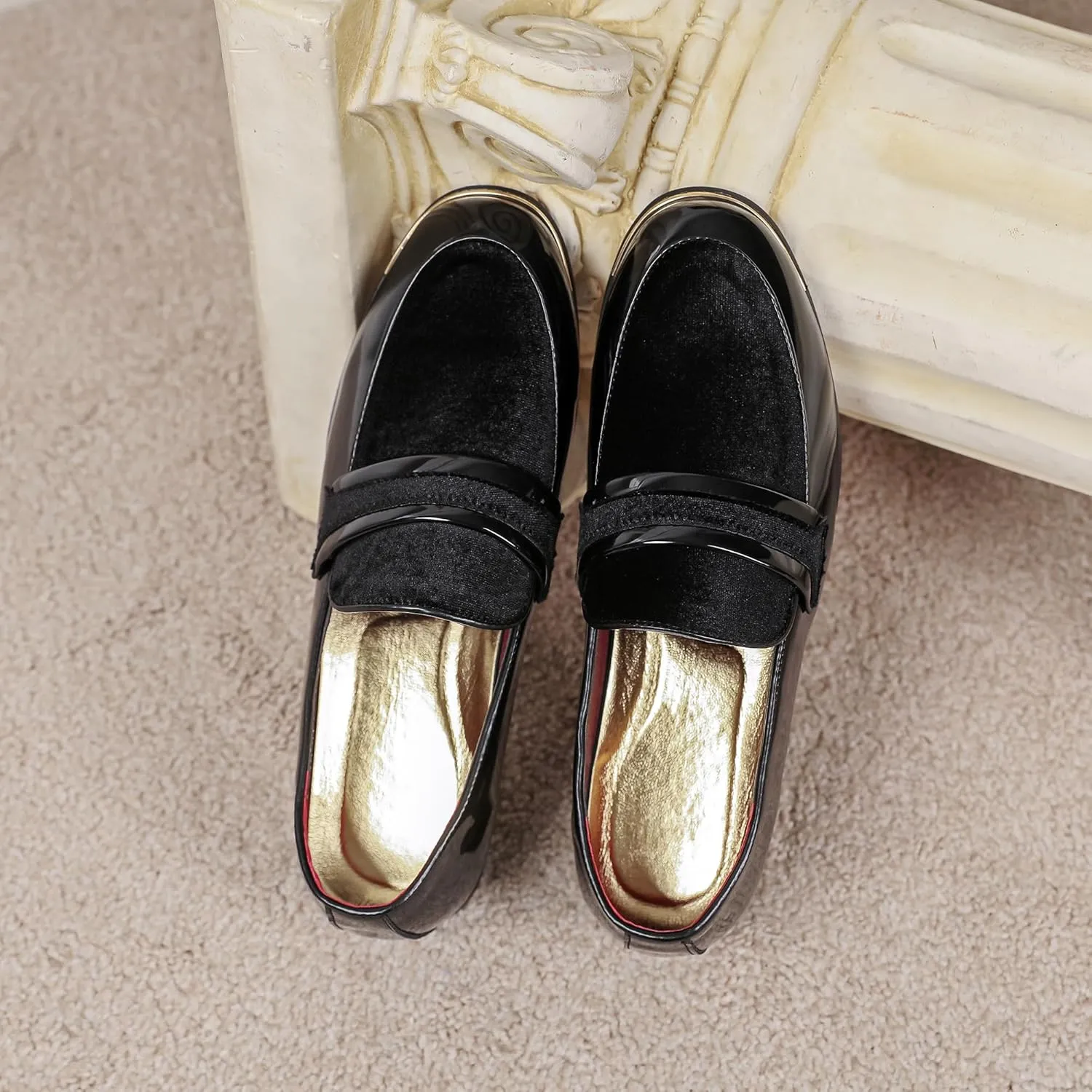LCQL Men's Luxury Velvet Penny Loafers Patent Leather Oxford Classic Business Party Prom Club Dress Shoes Size 7-13