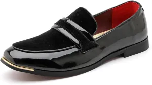 LCQL Men's Luxury Velvet Penny Loafers Patent Leather Oxford Classic Business Party Prom Club Dress Shoes Size 7-13