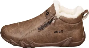 Leather Furry Boots for Men Fleece Lined Warm Winter Boots Water Proof Insulated Soft Womens Leather Work