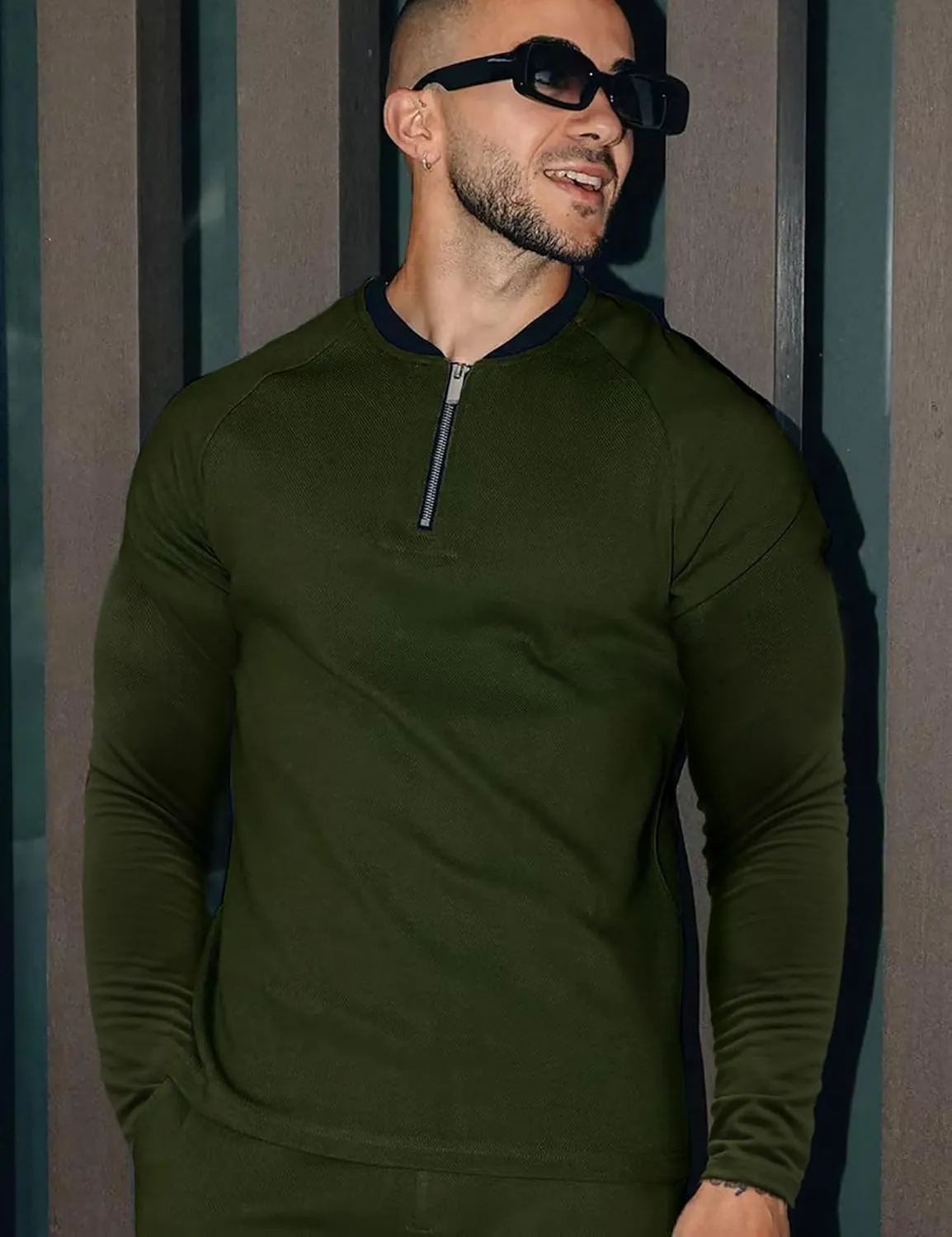 LecGee Mens 2 Piece Outfits Long Sleeve Athletic Quarter Zip Polo Tracksuit Jogging Casual Sports Sweatsuit Set
