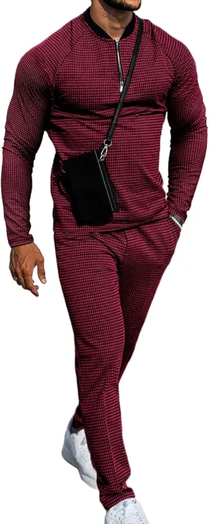 LecGee Mens 2 Piece Outfits Long Sleeve Athletic Quarter Zip Polo Tracksuit Jogging Casual Sports Sweatsuit Set