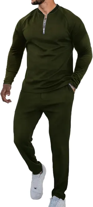 LecGee Mens 2 Piece Outfits Long Sleeve Athletic Quarter Zip Polo Tracksuit Jogging Casual Sports Sweatsuit Set