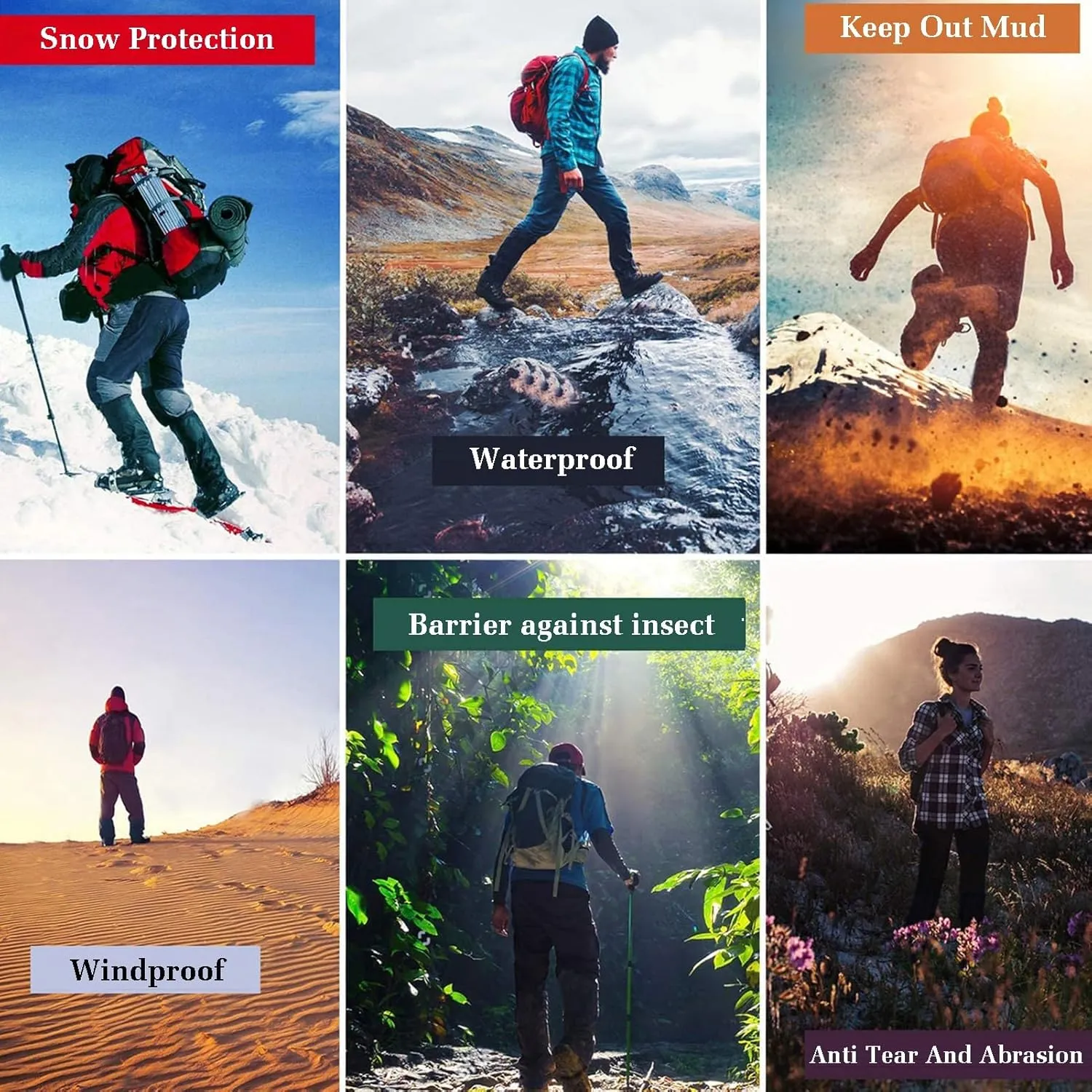 Leg Gaiters,Gaiters for Women Men,Snow Leggings Gaiter,Hook Loop Design for Easy Off,for Hiking Trekking Climbing Hunting and Skiing