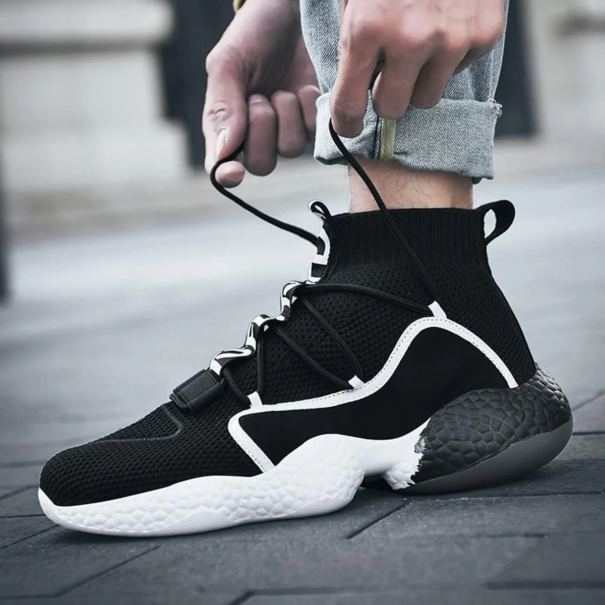 LIBINXIF Women's Men's Upper Light Breathable Fashion Non-Slip Sneakers Comfortable Walking Shoes Couple Shoes Sock Shoes Running Shoes Trainers Shoes Large Shoes