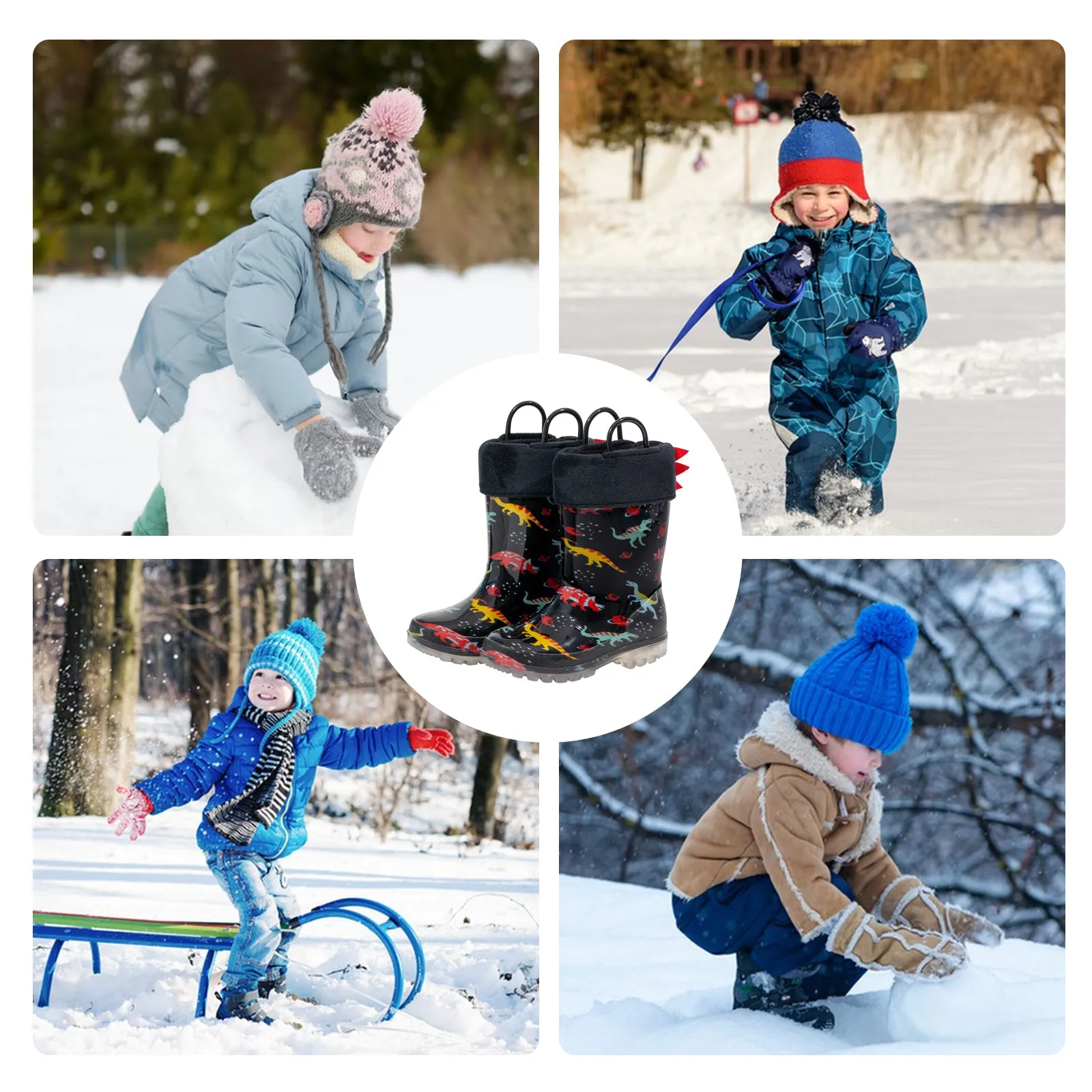 Light Up Boys Girls Rain Boots with Warm Lining