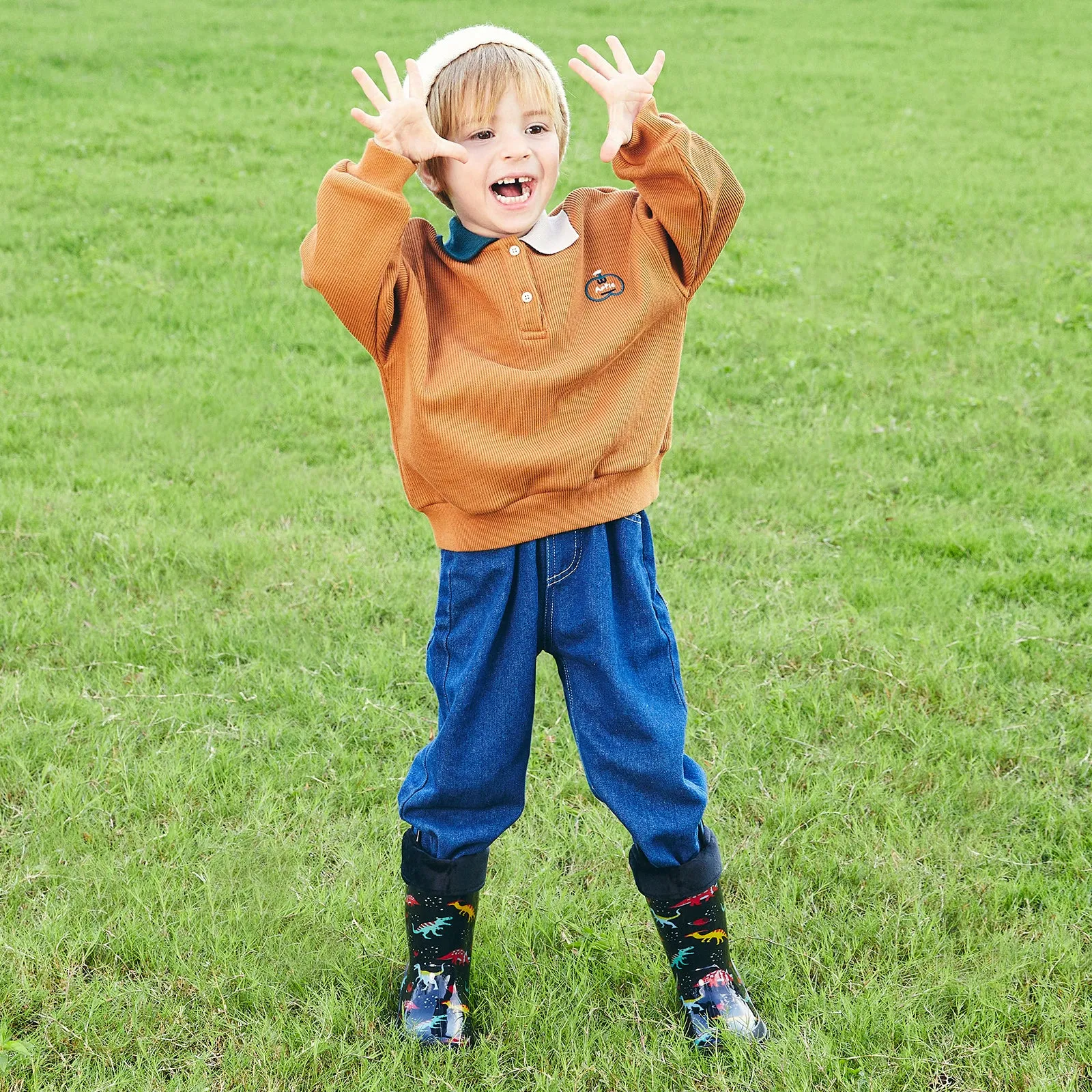 Light Up Boys Girls Rain Boots with Warm Lining