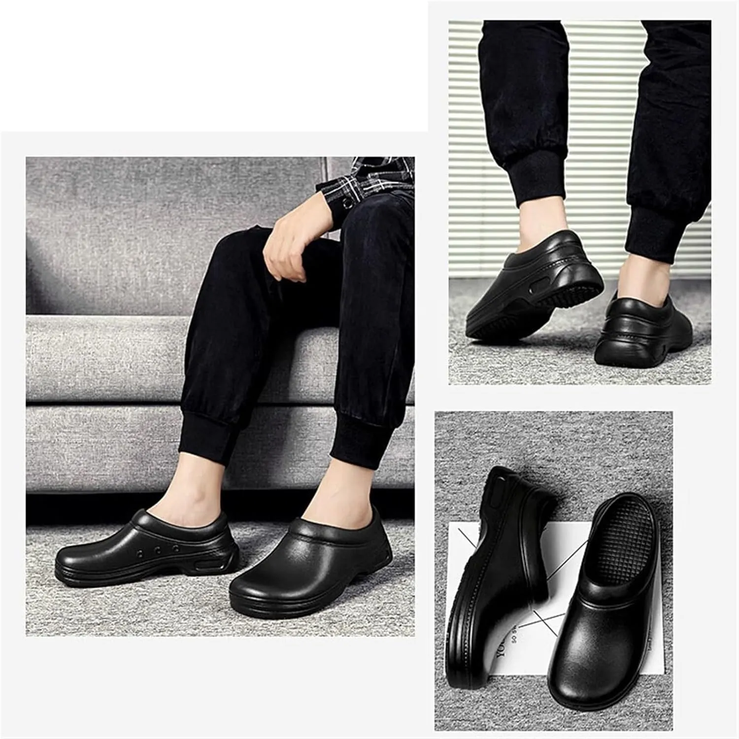 Lightweight Chef Shoes, Men Non Slip Lightweight Shock Absorbing Safety Kitchen Chef Work Shoes, Clogs Comfortable Nursing Nurse Shoes, for Garden, Kitchen, Hospital, Restaurant
