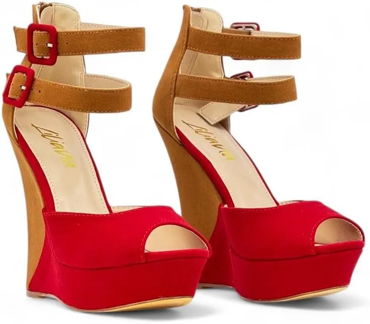 Liliana Women's Wedge High Heels Platform Sandals With Ankle Strap Wedge sandals
