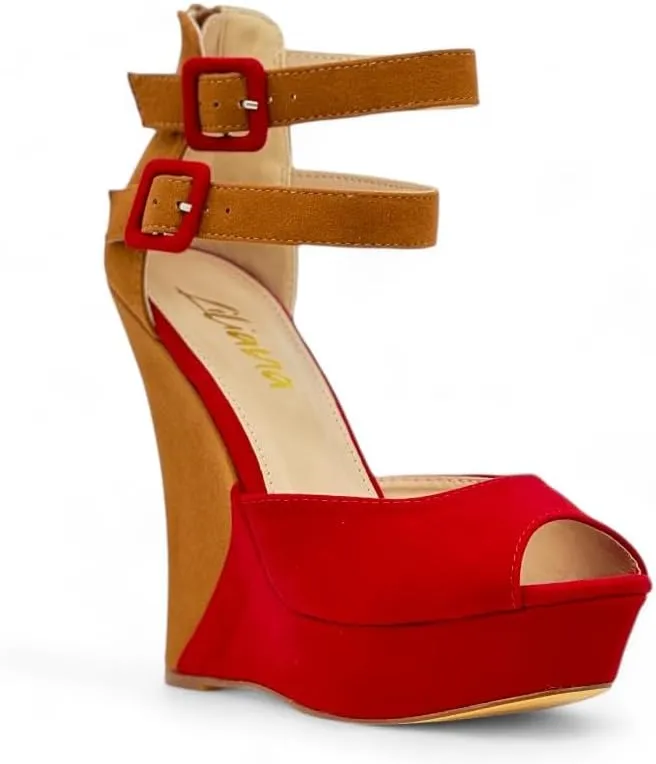 Liliana Women's Wedge High Heels Platform Sandals With Ankle Strap Wedge sandals