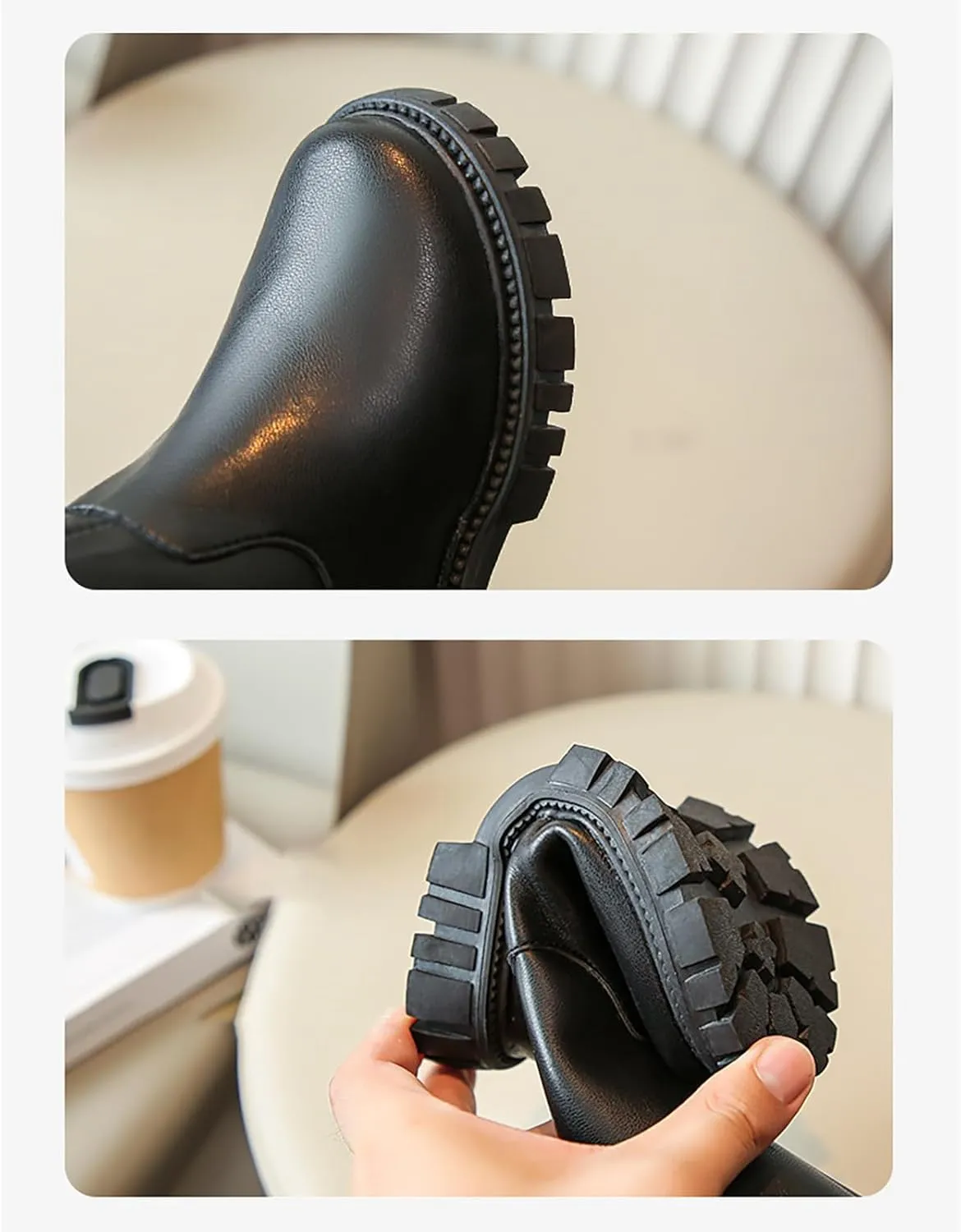 Little Girls Knee High Boots Low Heel Platform Tall Leather Long Boots With Side Zipper Water Proof Side Mid Calf Flat