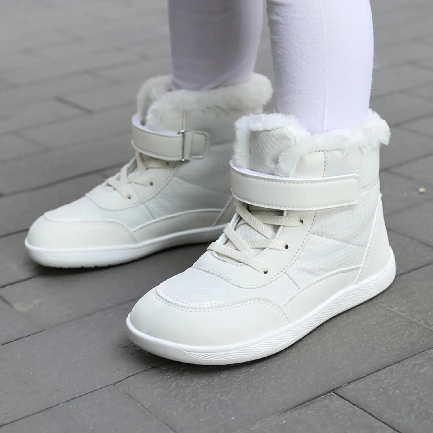 Little Kid Lined Plush Sport Shoes Boys Girls Wide Winter High Top Sneakers Faux F𝐮r Ankle Boots Warm Walking Shoes