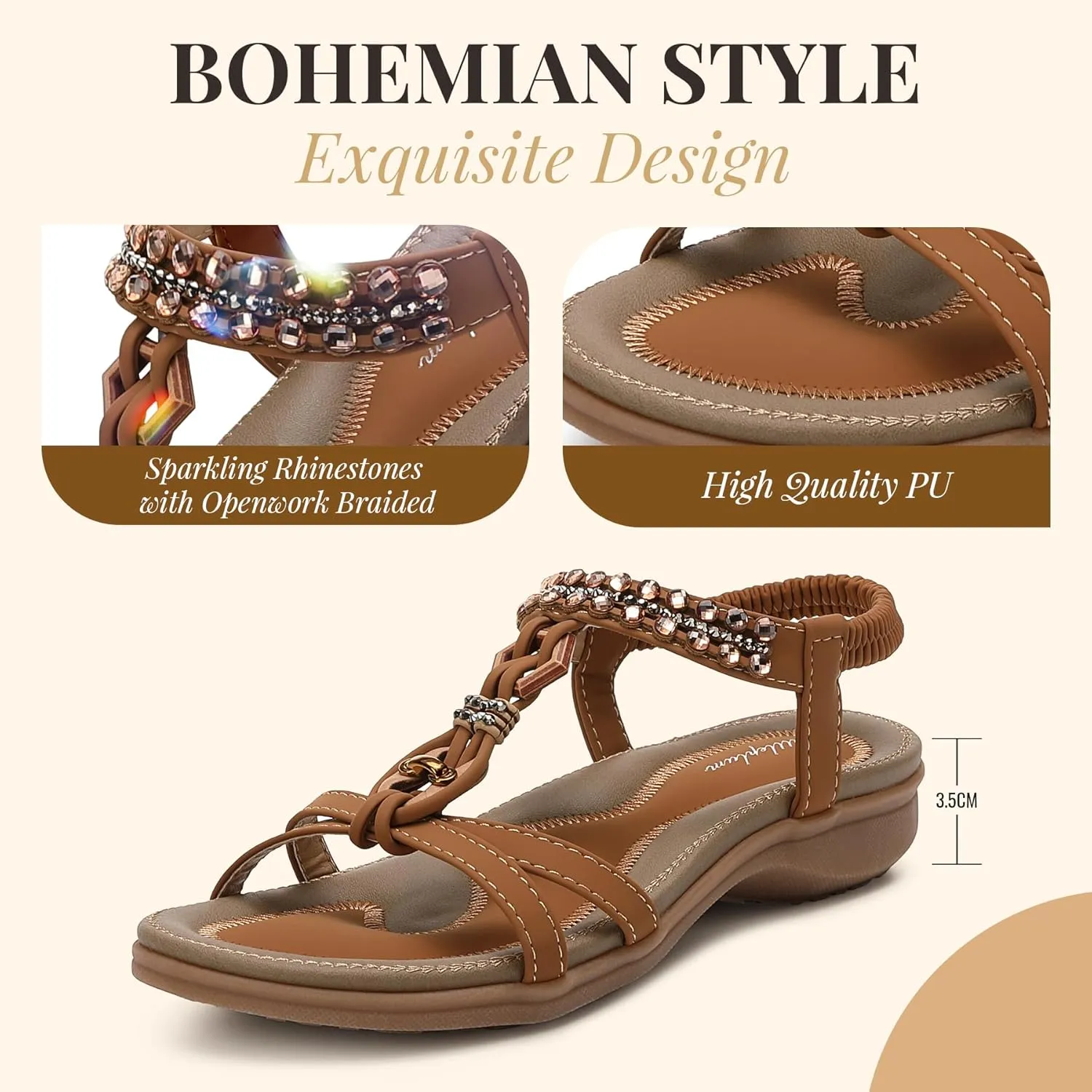 Littleplum Womens Sandals Arch Support Slingback Rhinestone Dressy Sandals Comfort Summer Shoes Ankle Strap Elastic Flats for Beach Walking