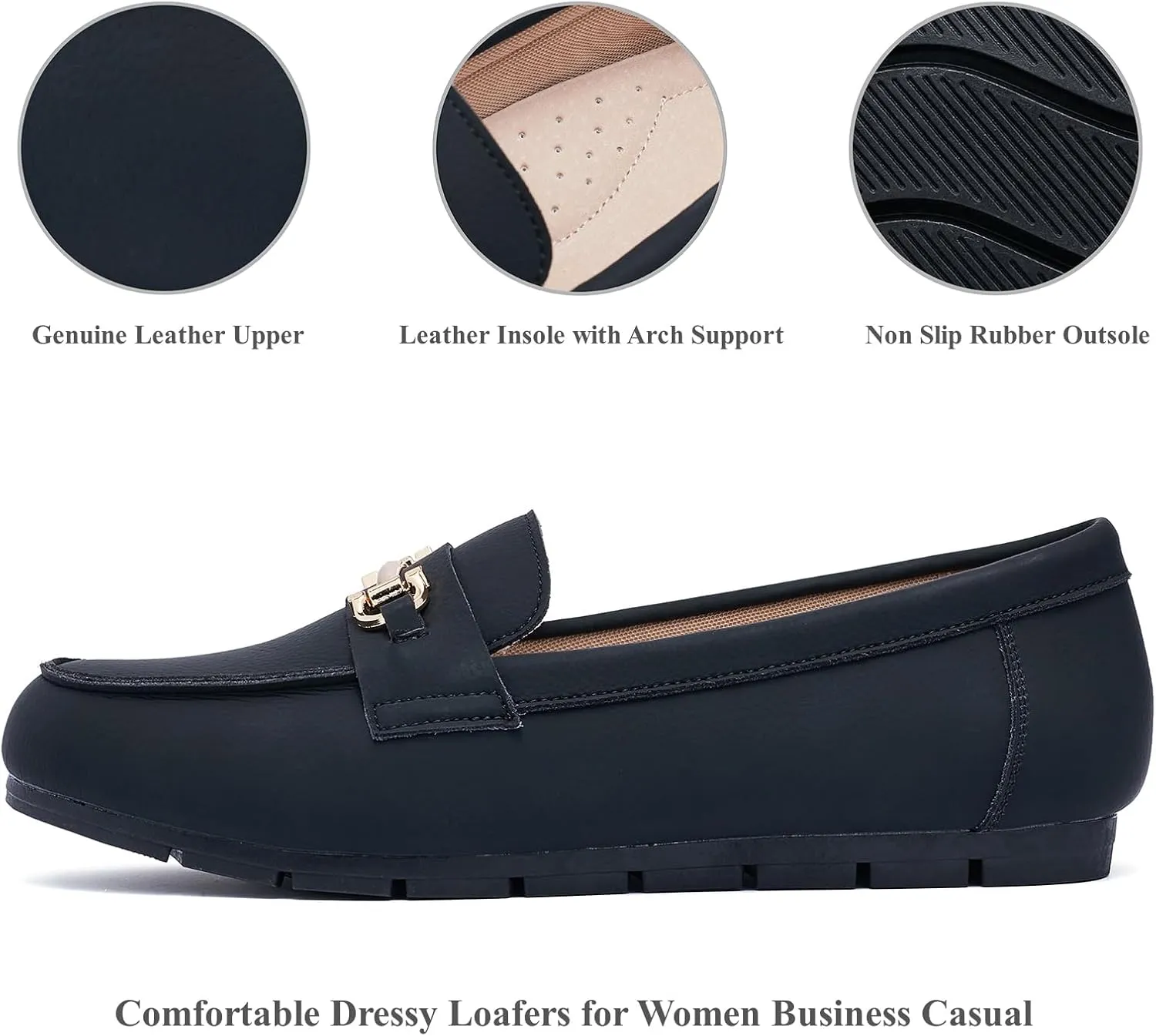 Loafers for Women Business Casual Work Shoes Comfortable & Lightweight Leather Womens Dress Penny Loafers Flats Slip On Shoes