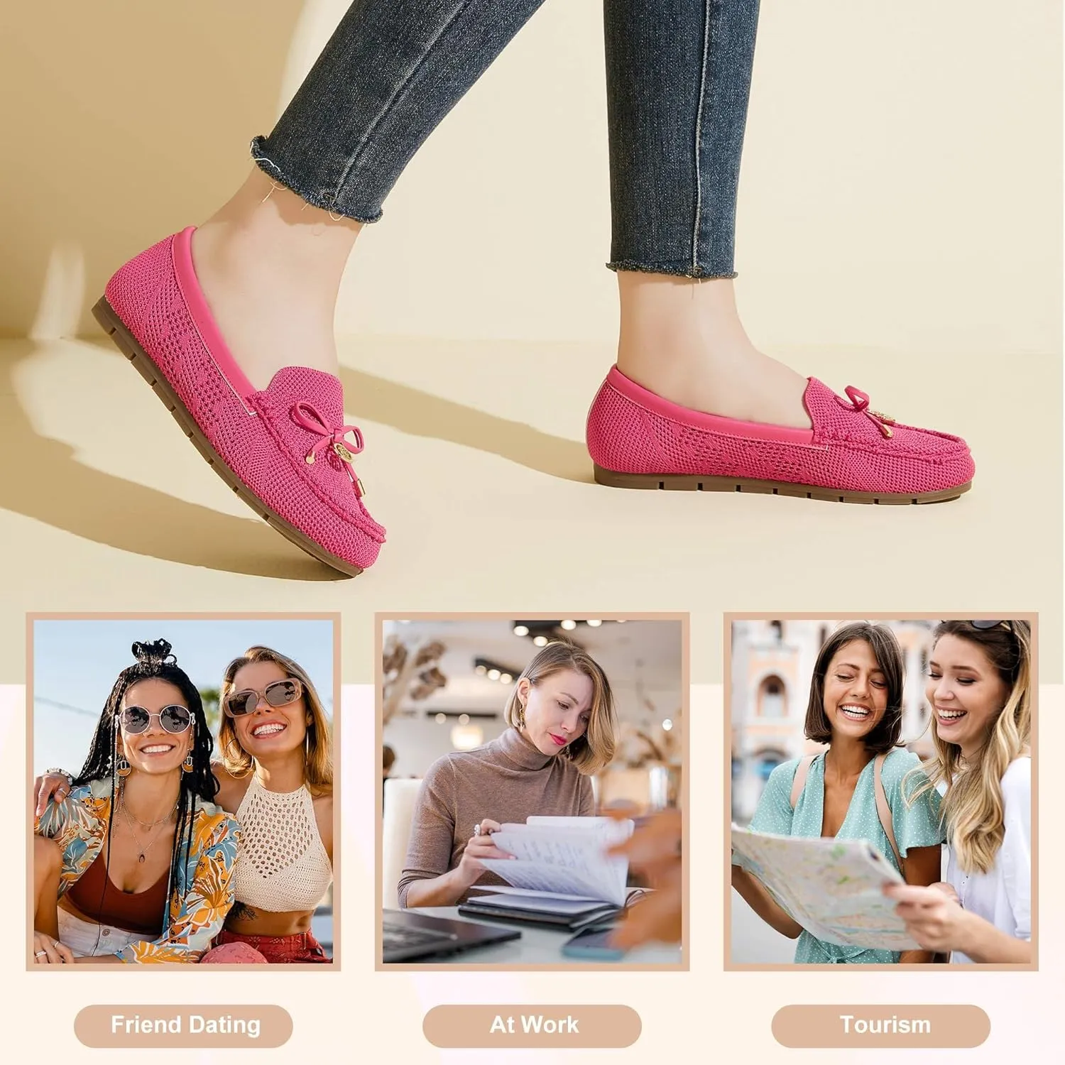 Loafers for Women Comfortable Knit Slip-On Shoes-Breathable Lightweight Driving Walking Mesh Flats for Work Office Comfort