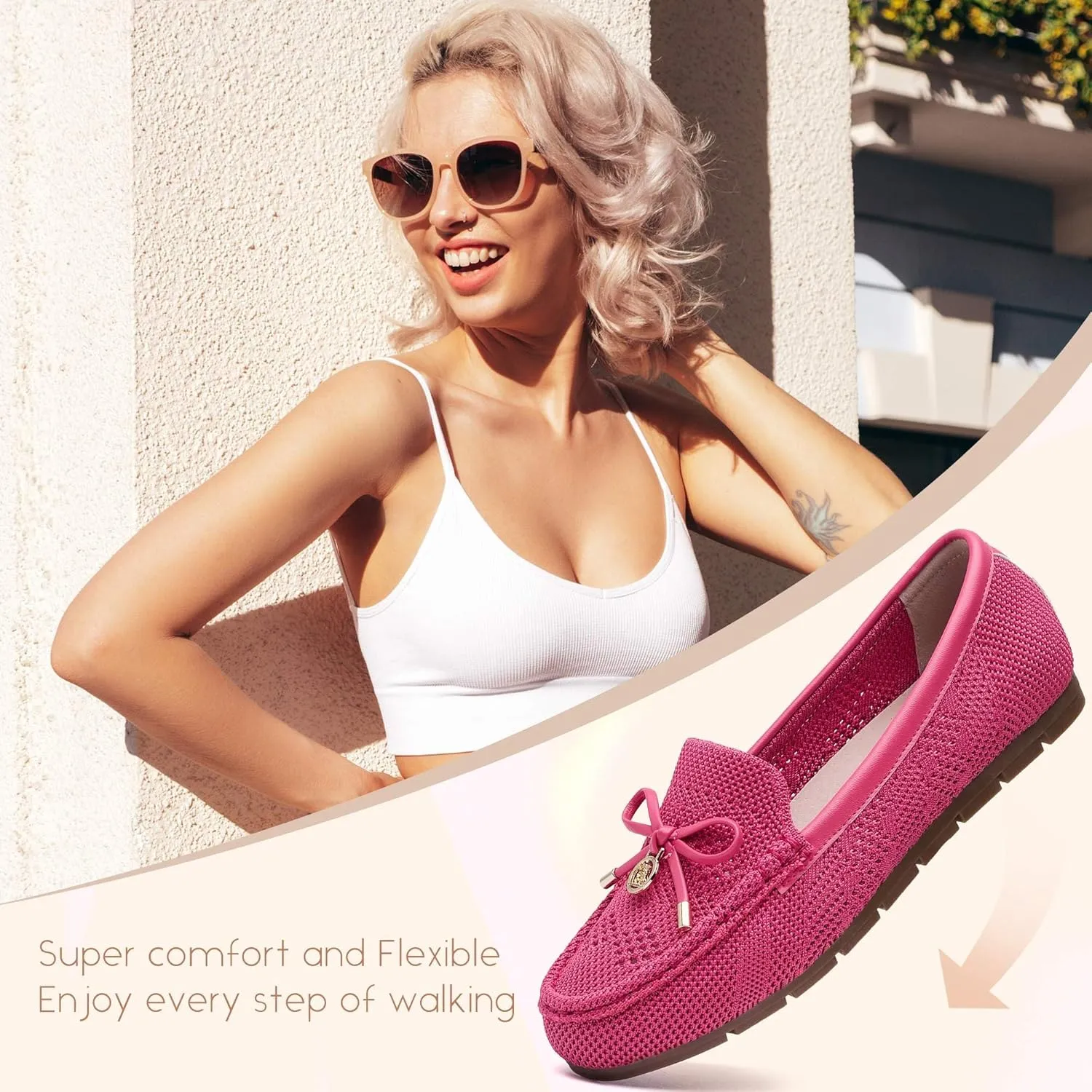Loafers for Women Comfortable Knit Slip-On Shoes-Breathable Lightweight Driving Walking Mesh Flats for Work Office Comfort