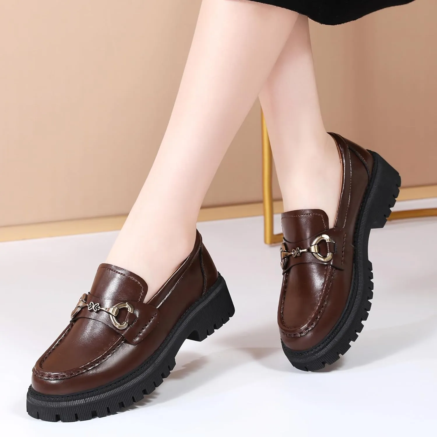 Loafers for Women Women's Loafers & Slip-ons Leather Platform Chunky Penny Shoes Business Casual Shoes Comfortable Dressy Office Work Shoes