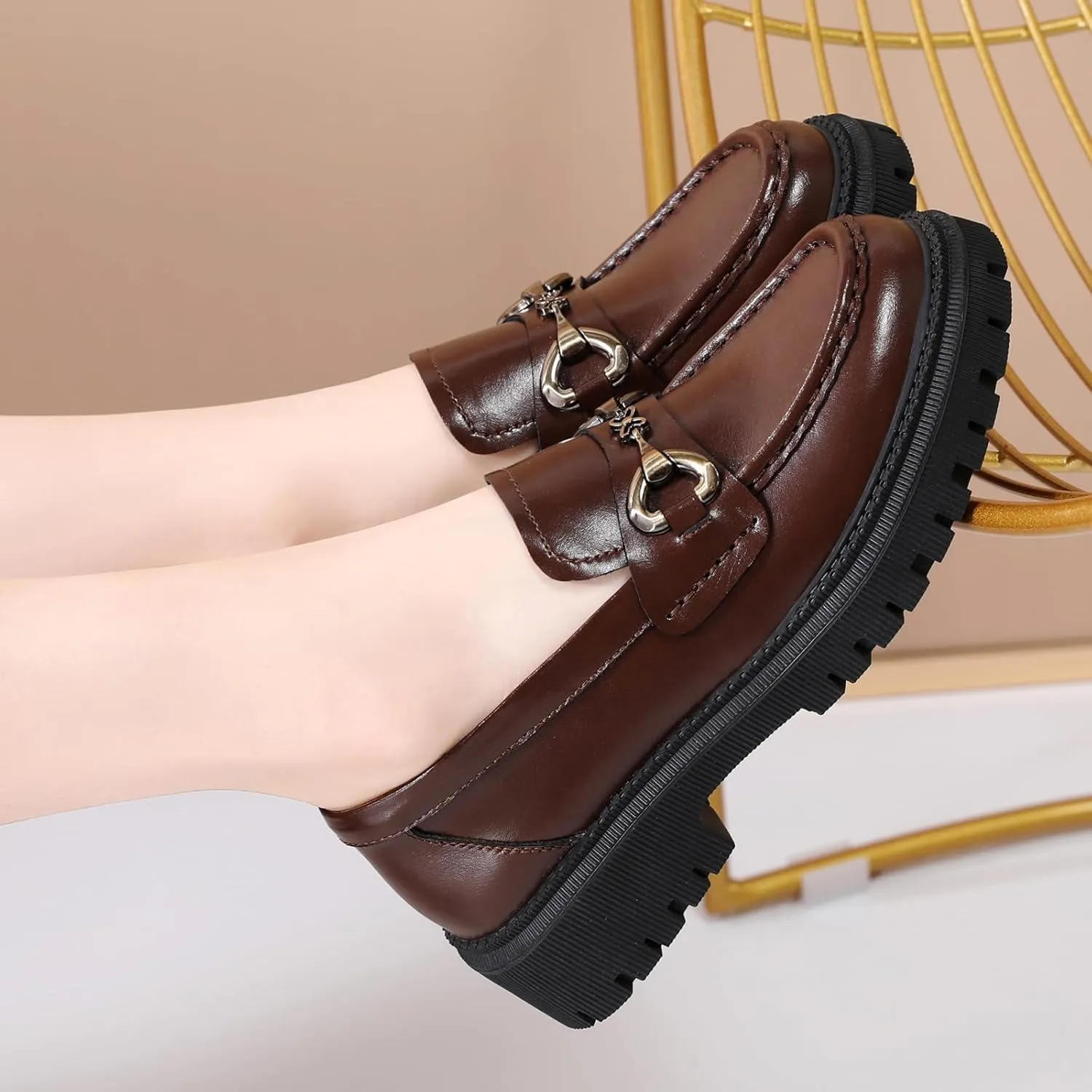 Loafers for Women Women's Loafers & Slip-ons Leather Platform Chunky Penny Shoes Business Casual Shoes Comfortable Dressy Office Work Shoes