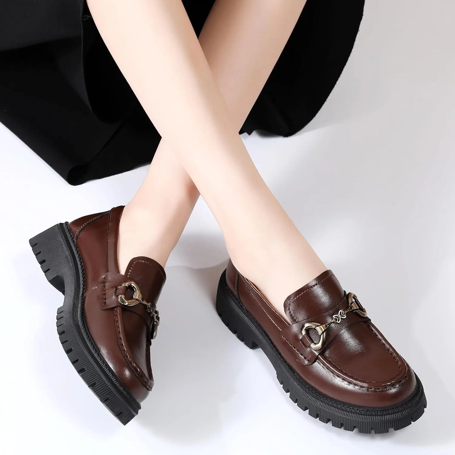 Loafers for Women Women's Loafers & Slip-ons Leather Platform Chunky Penny Shoes Business Casual Shoes Comfortable Dressy Office Work Shoes