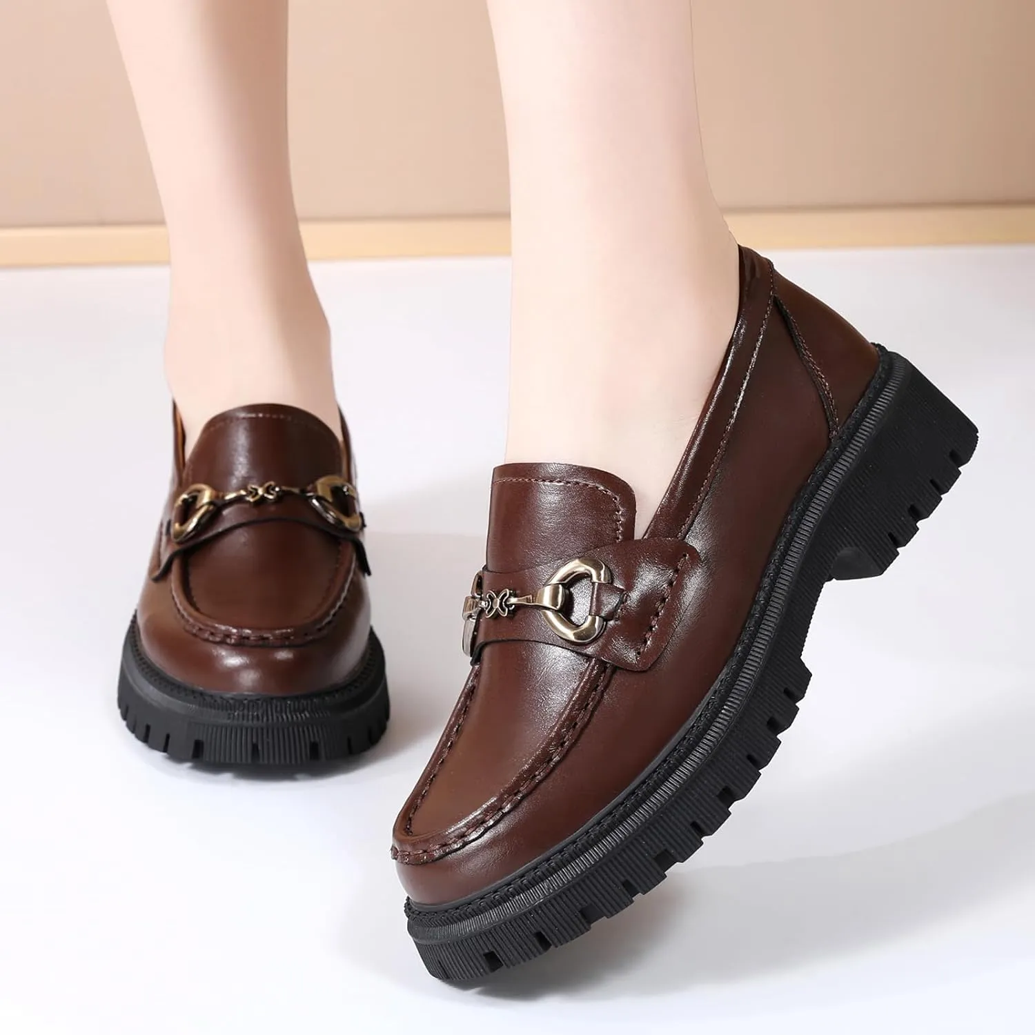 Loafers for Women Women's Loafers & Slip-ons Leather Platform Chunky Penny Shoes Business Casual Shoes Comfortable Dressy Office Work Shoes