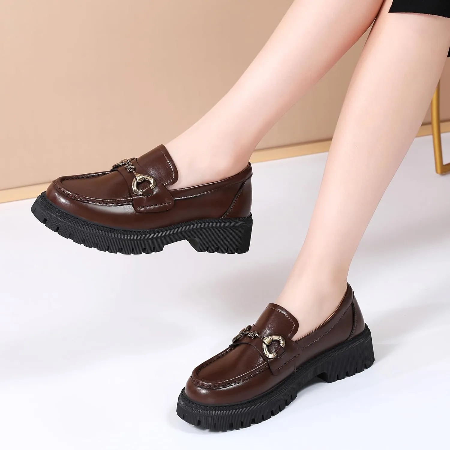 Loafers for Women Women's Loafers & Slip-ons Leather Platform Chunky Penny Shoes Business Casual Shoes Comfortable Dressy Office Work Shoes