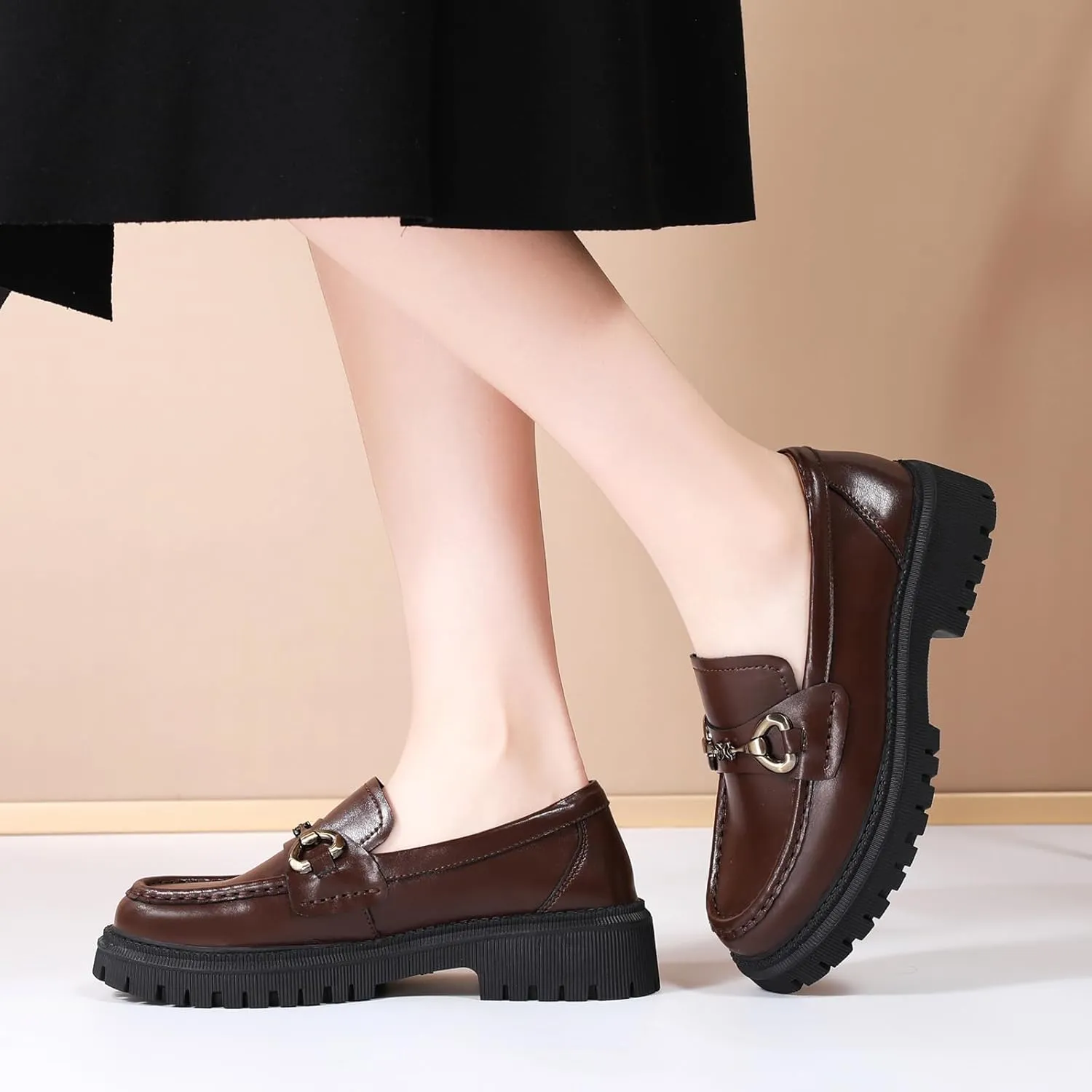 Loafers for Women Women's Loafers & Slip-ons Leather Platform Chunky Penny Shoes Business Casual Shoes Comfortable Dressy Office Work Shoes