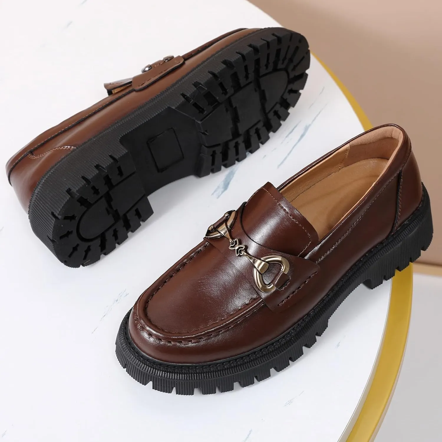 Loafers for Women Women's Loafers & Slip-ons Leather Platform Chunky Penny Shoes Business Casual Shoes Comfortable Dressy Office Work Shoes