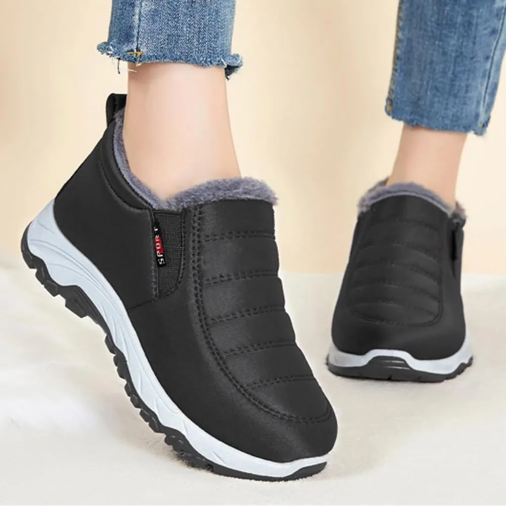 LOSD Women's Warm Sheepskin-Lined Boots, Slip-On, Arch Support, Winter Waterproof Comfortable Snow Booties