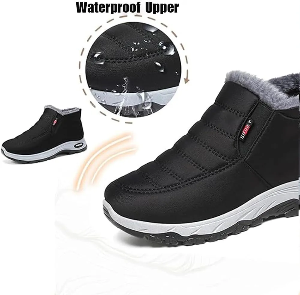 LOSD Women's Warm Sheepskin-Lined Boots, Slip-On, Arch Support, Winter Waterproof Comfortable Snow Booties