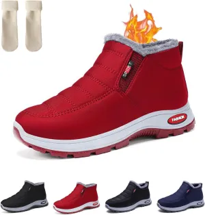 LOSD Women's Warm Sheepskin-Lined Boots, Slip-On, Arch Support, Winter Waterproof Comfortable Snow Booties