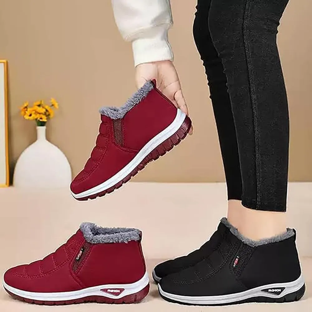 LOSD Women's Warm Sheepskin-Lined Boots, Slip-On, Arch Support, Winter Waterproof Comfortable Snow Booties
