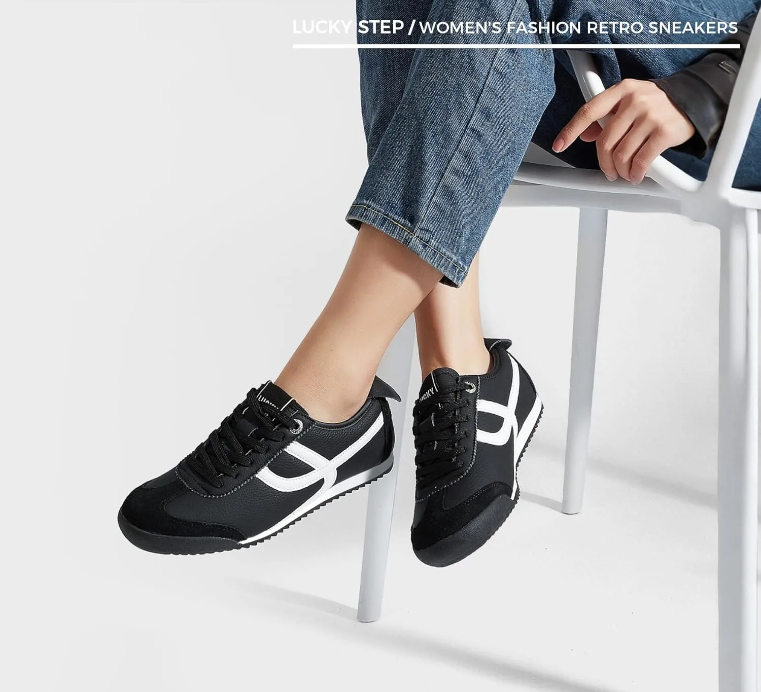 LUCKY STEP Women's Retro Fashion Sneakers Thin Sole Casual Walking Lightweight Tennis Trainers Running Gym Workout Classic Comfortable Athletic Shoes