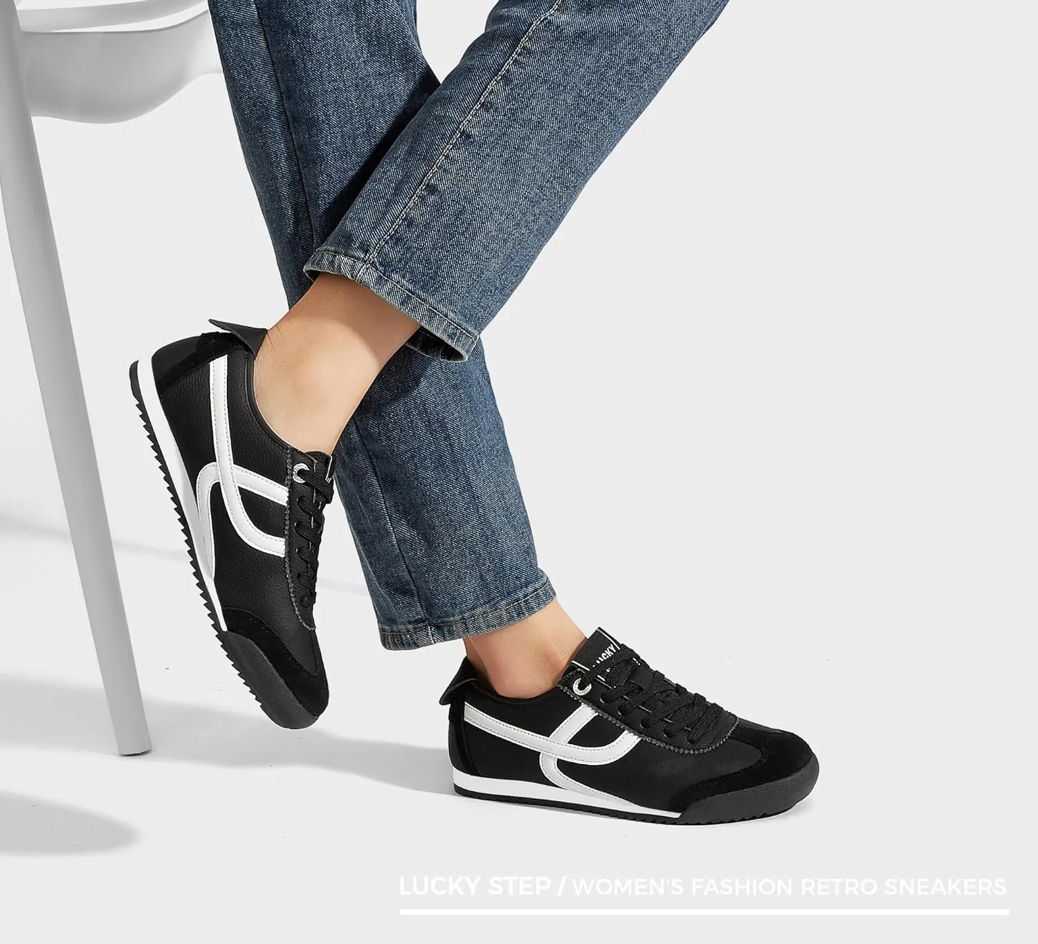LUCKY STEP Women's Retro Fashion Sneakers Thin Sole Casual Walking Lightweight Tennis Trainers Running Gym Workout Classic Comfortable Athletic Shoes