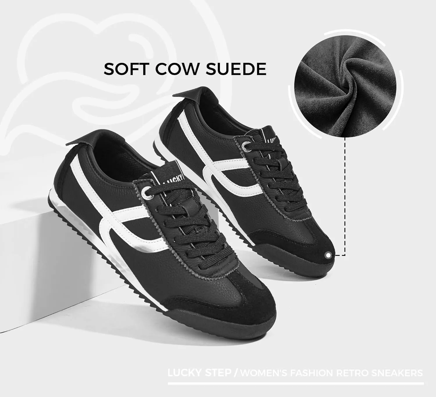 LUCKY STEP Women's Retro Fashion Sneakers Thin Sole Casual Walking Lightweight Tennis Trainers Running Gym Workout Classic Comfortable Athletic Shoes