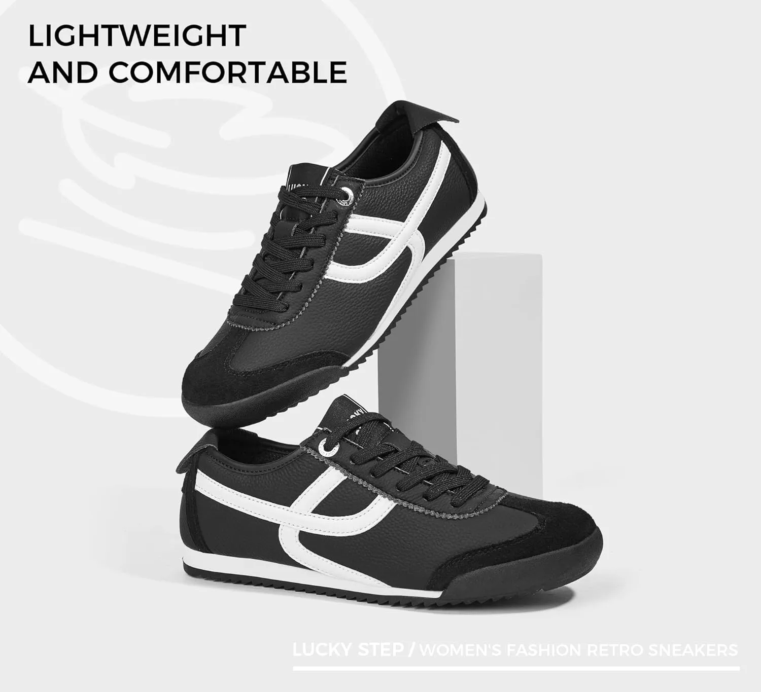 LUCKY STEP Women's Retro Fashion Sneakers Thin Sole Casual Walking Lightweight Tennis Trainers Running Gym Workout Classic Comfortable Athletic Shoes