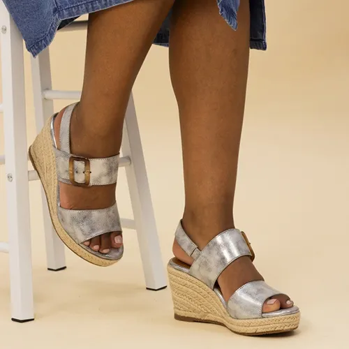 Lunar Ladies Wedge Sandals - Rochester - Silver/Grey