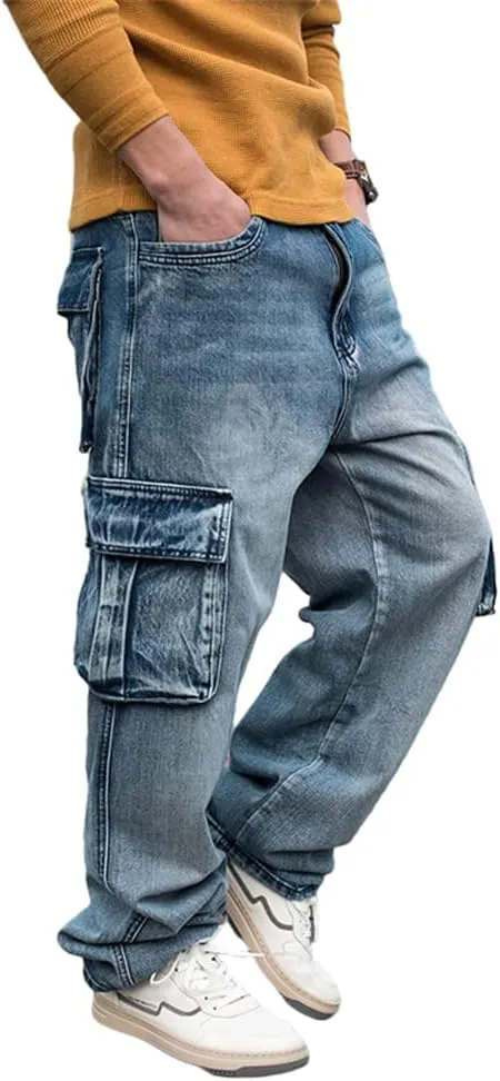 LUOBANIU Men's Baggy Jeans Hip Hop Jeans Loose fit 90s Vintage Cargo Jeans Denim Pants Fashion Dance Skater Skateboard Pants