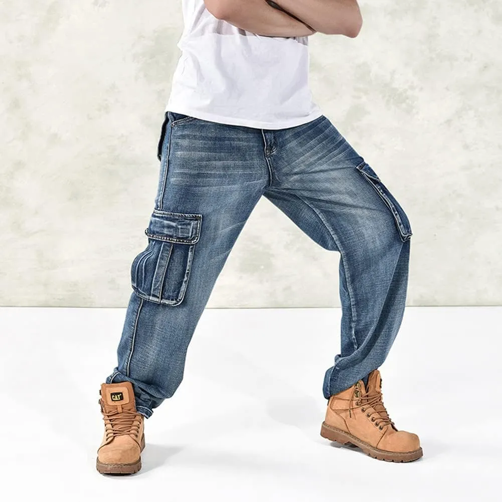 LUOBANIU Men's Baggy Jeans Hip Hop Jeans Loose fit 90s Vintage Cargo Jeans Denim Pants Fashion Dance Skater Skateboard Pants