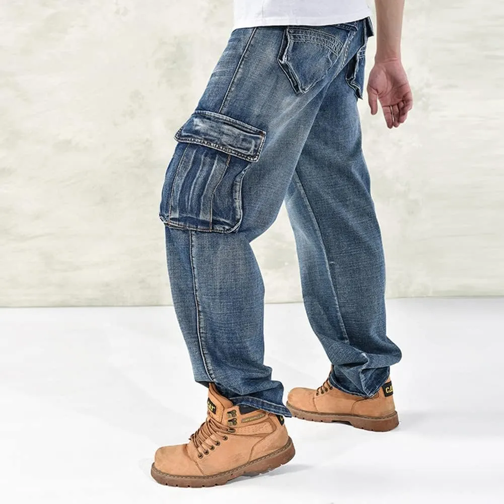 LUOBANIU Men's Baggy Jeans Hip Hop Jeans Loose fit 90s Vintage Cargo Jeans Denim Pants Fashion Dance Skater Skateboard Pants