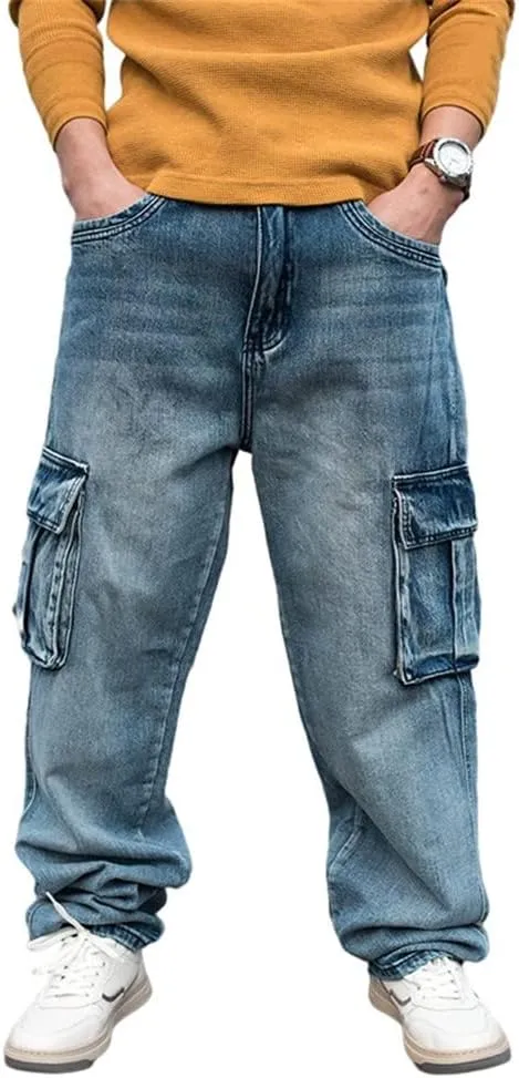 LUOBANIU Men's Baggy Jeans Hip Hop Jeans Loose fit 90s Vintage Cargo Jeans Denim Pants Fashion Dance Skater Skateboard Pants