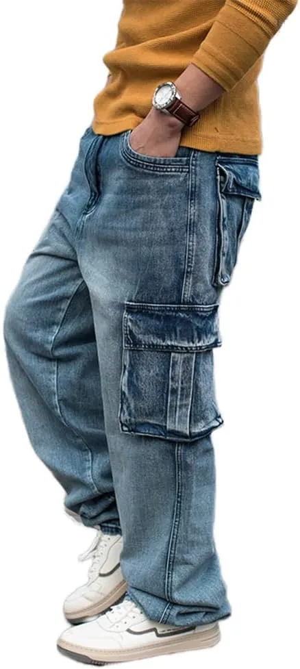 LUOBANIU Men's Baggy Jeans Hip Hop Jeans Loose fit 90s Vintage Cargo Jeans Denim Pants Fashion Dance Skater Skateboard Pants