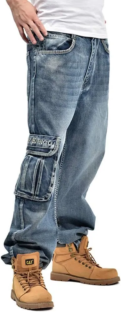 LUOBANIU Men's Baggy Jeans Hip Hop Jeans Loose fit 90s Vintage Cargo Jeans Denim Pants Fashion Dance Skater Skateboard Pants