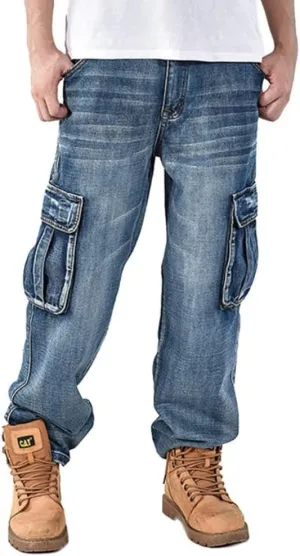 LUOBANIU Men's Baggy Jeans Hip Hop Jeans Loose fit 90s Vintage Cargo Jeans Denim Pants Fashion Dance Skater Skateboard Pants