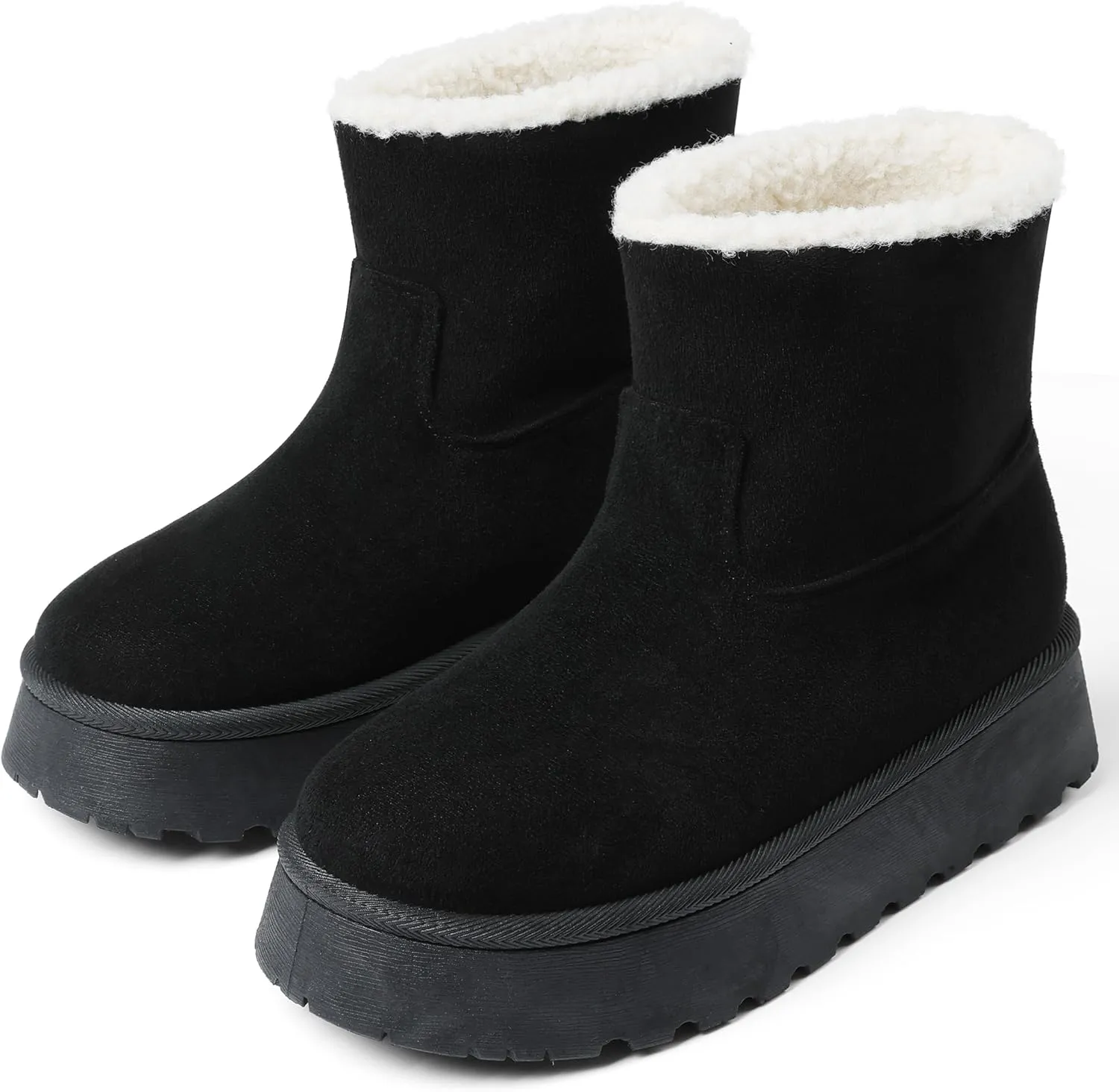 Lyrisiphy Platform Mini Boots Snow Boots for Women Genuine Suede Faux Fur Lining Classic Water Resistant Anti-Slip Warm Fall Winter Booties Pull On Memory Foam Comfort Ankle Boots Fuzzy Short Boots